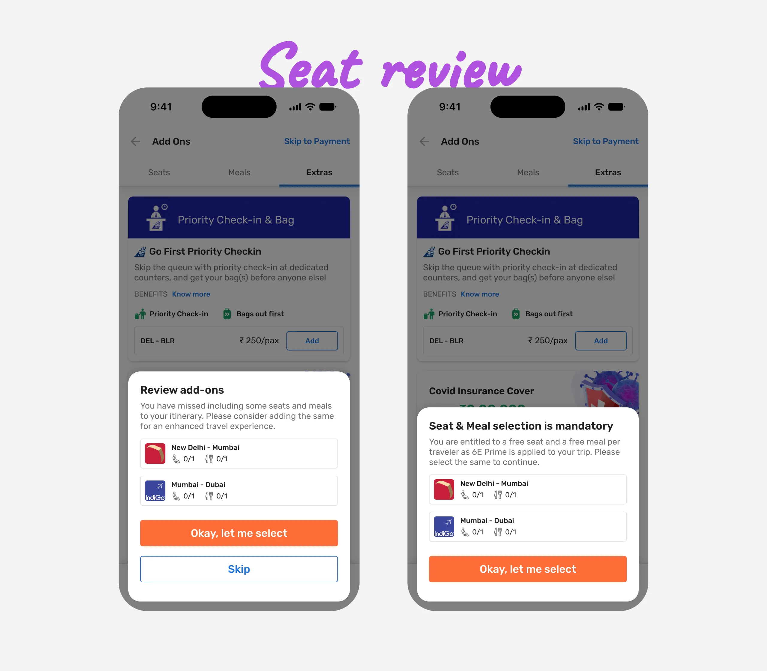 Seat selection review before payment
