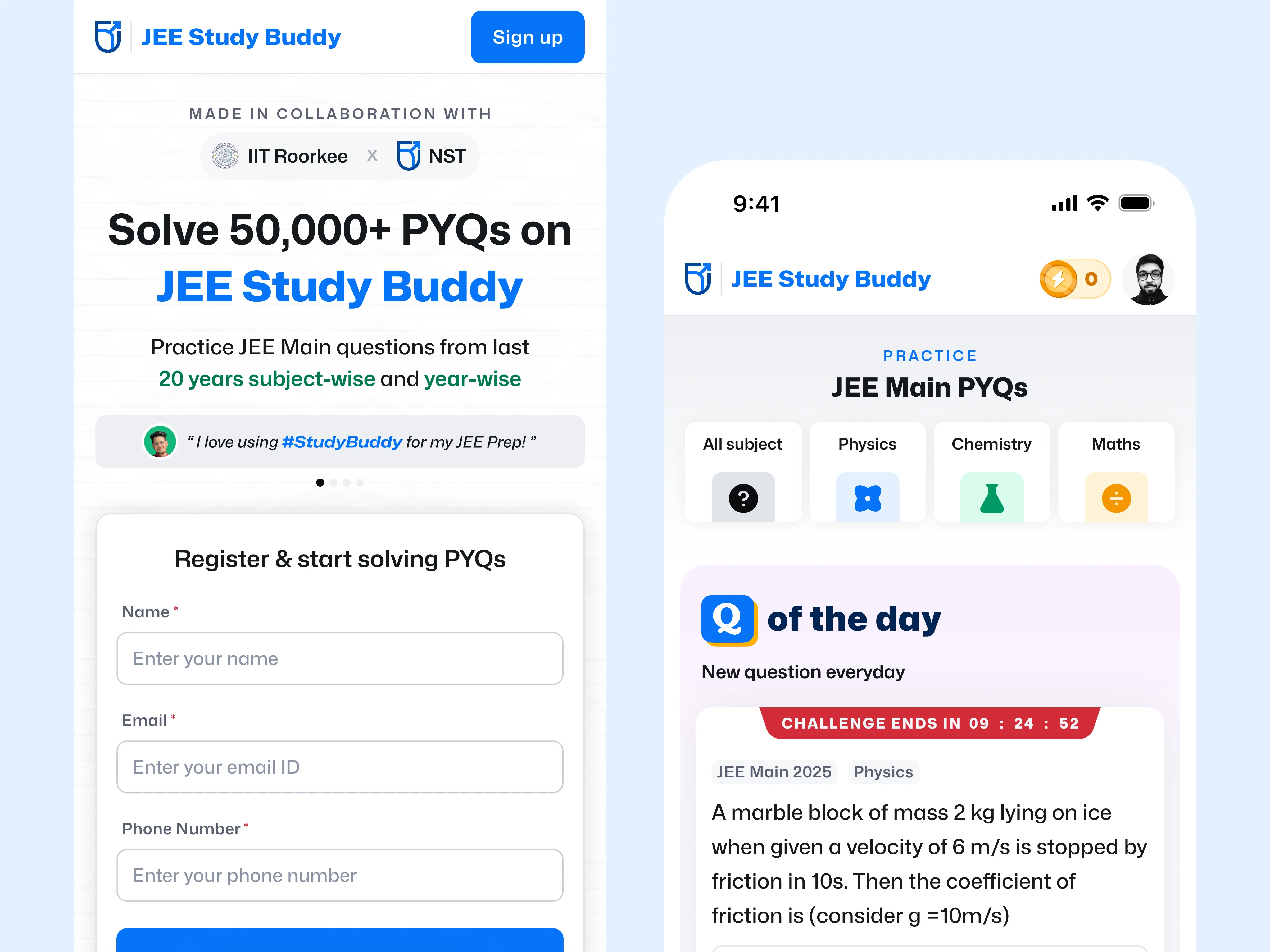 JEE Study Buddy desktop preview